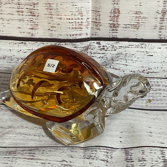 SAINT LOUIS Crystal Animalin Collection Turtle Cognac Removable Shell Figurine
