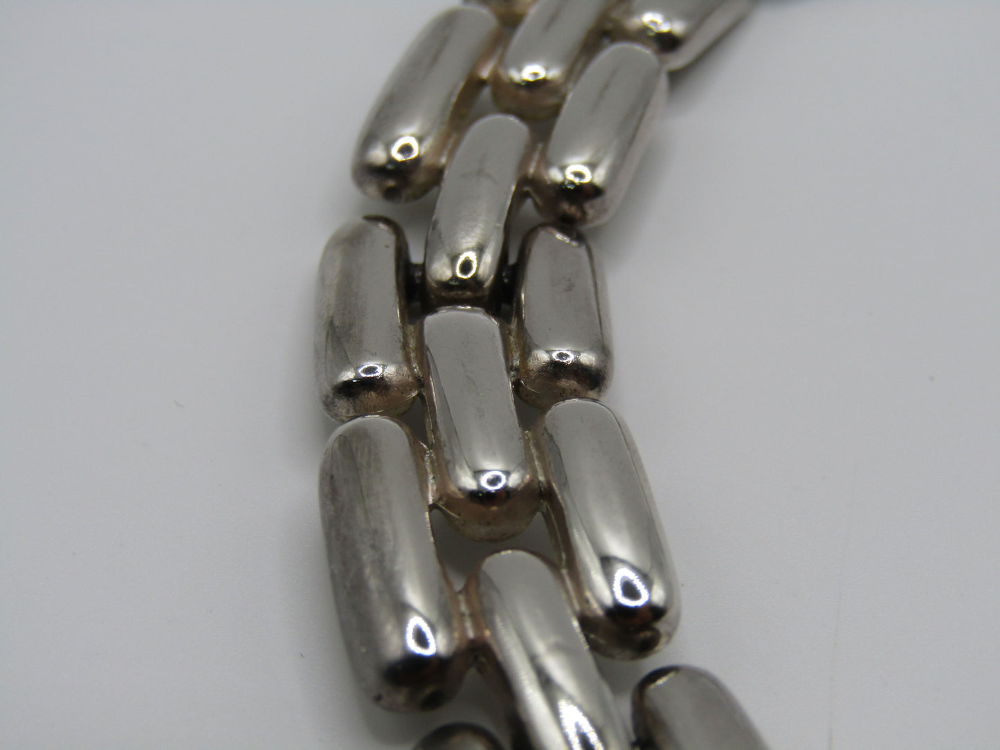 Vintage 15" Silver Plated Onyx Inlay 15mm Panther Link Necklace