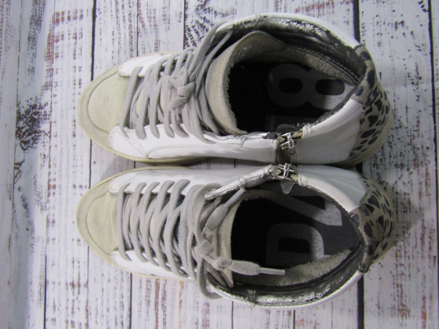 P448 Women's White Distressed Leather Mid-Top Sneakers Size 10 Made in Italy