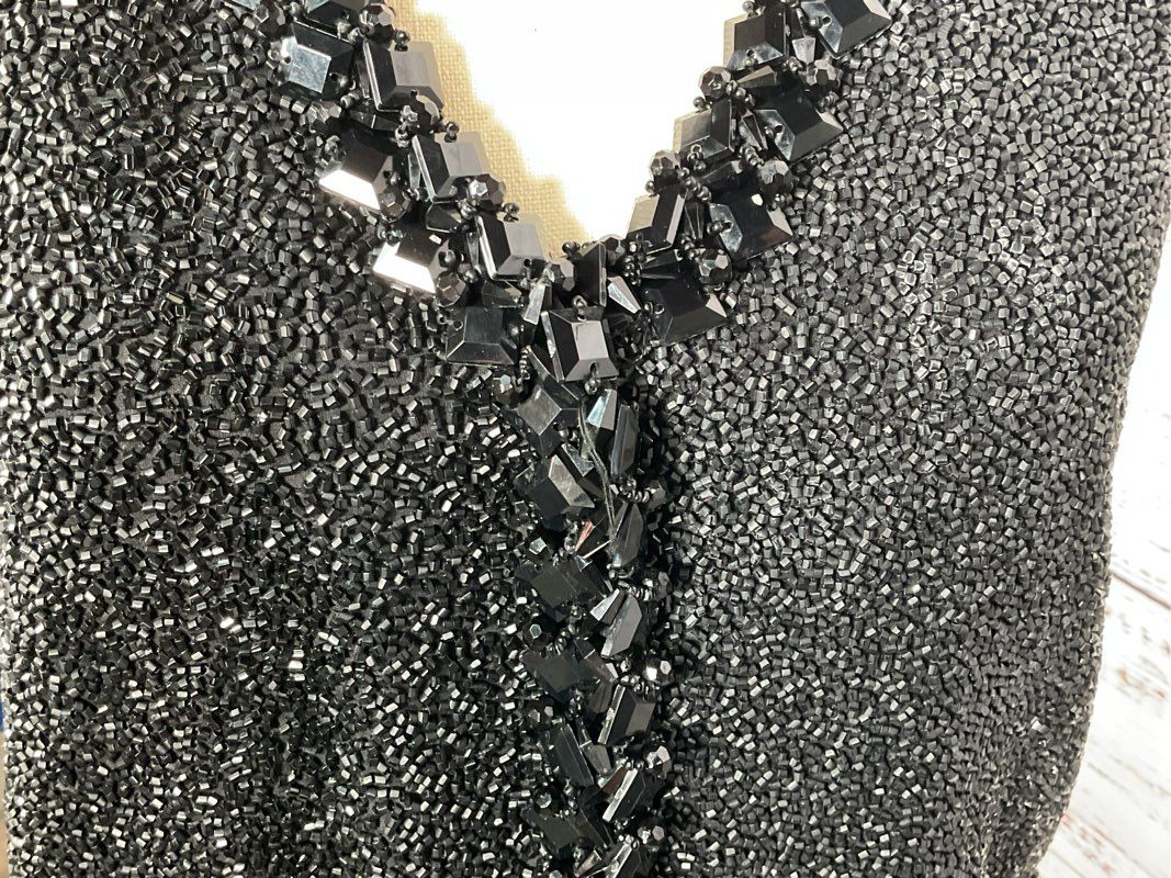 EVA CHUN Women's Black Silk Heavy Beaded Sleeveless Blouse- SZ S