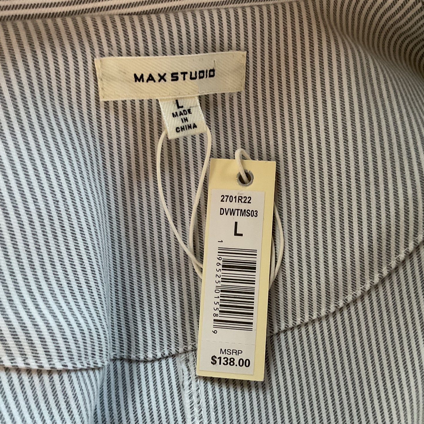 NWT MAX STUDIO Women's One Button Gray/White Stripped Blazer- SZ L