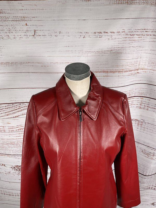 Vintage Worthington Jacket Women's Genuine Leather Full Zip Deep Red Size L