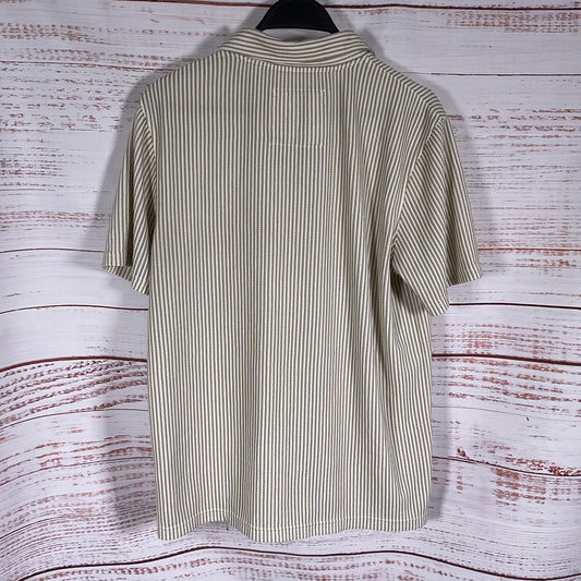 Ted Baker White Tan Striped Ribbed Knit Quarter Zip Polo Shirt - Size 4