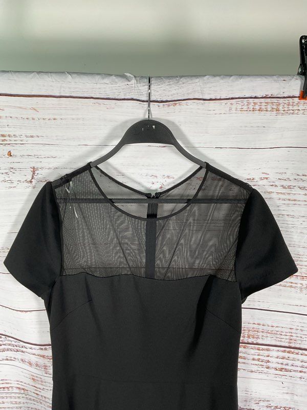 Vera Wang Women's Black Top Sheer Short Sleeve Long Dress Size 14