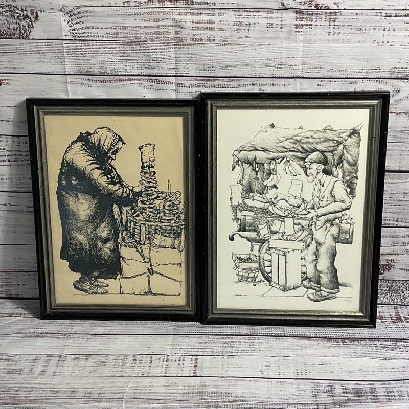 Set of 2 Seymour Rosenthal Judaica Lithographs w/ Unknown Signature, Framed