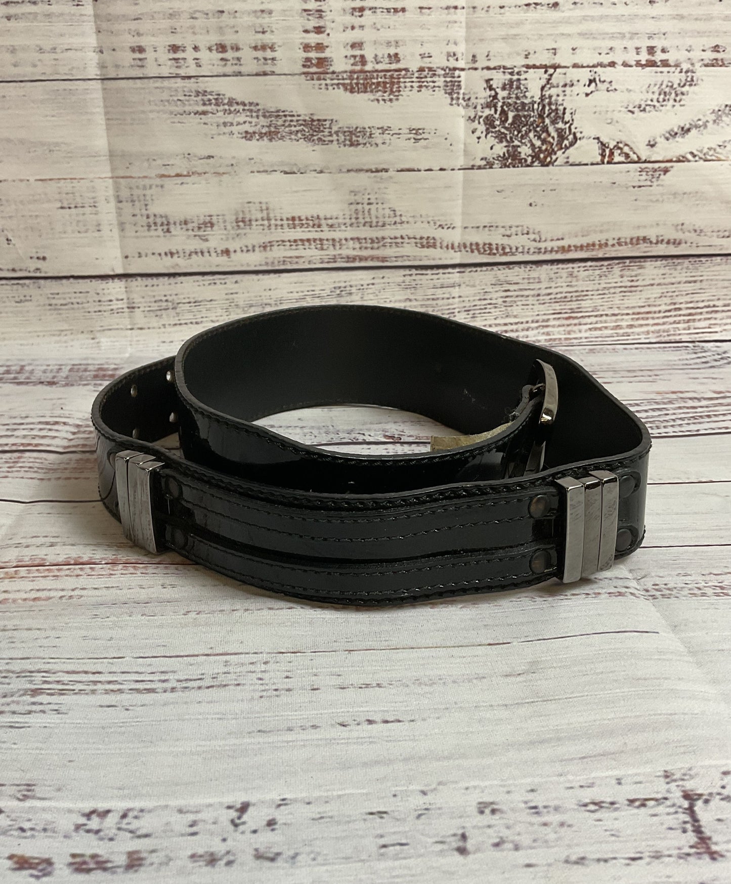 VTG Alexander McQueen Black Patent Leather Belt - Size 36