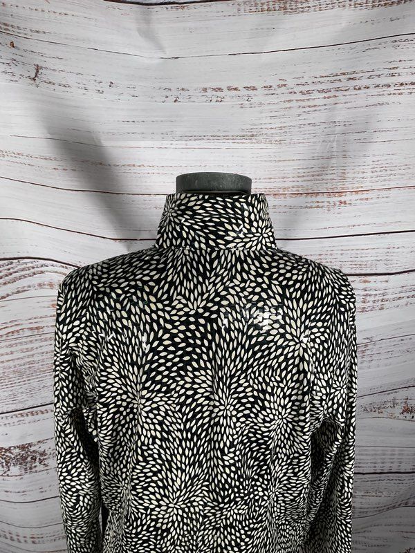 Misook Women's Black & White Floral Print Polyester Blend Full Zip Jacket Sz L