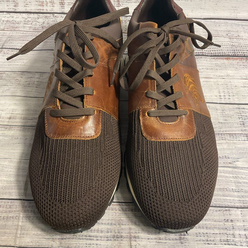 Bruno Magli Lugo Brown Embroidered Lion Leather/Mesh Sneaker Casual Shoe Men 13