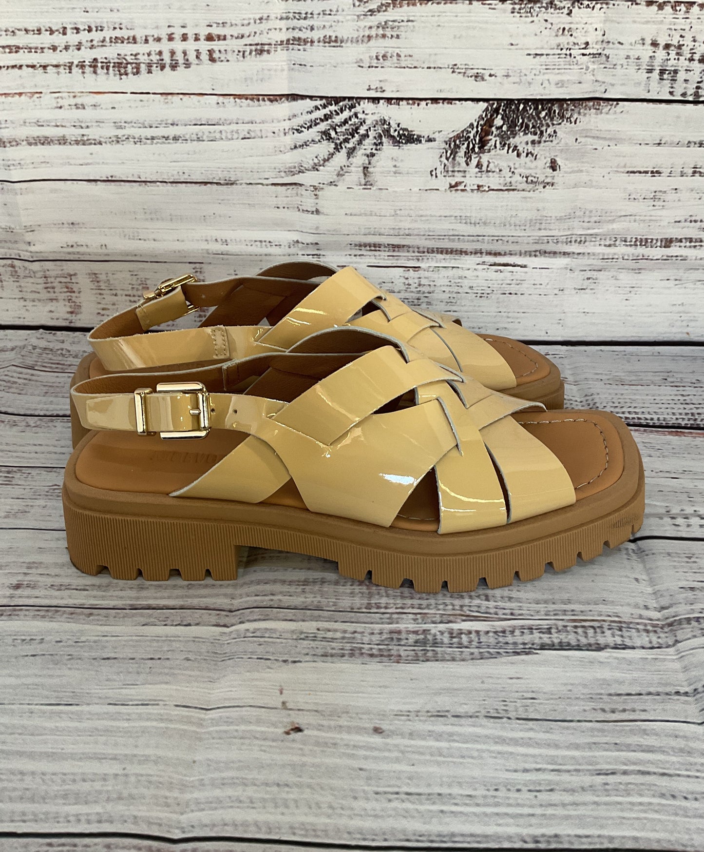 Maeve By Anthropologie Patent Leather Strappy Lug Sandals Neutral 8