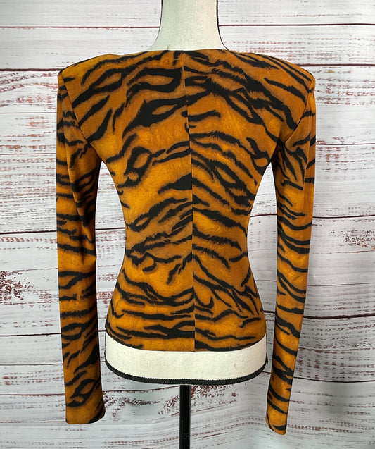 Norma Kamali Tiger Stripe Print Long Sleeve Top Rust Black XXS