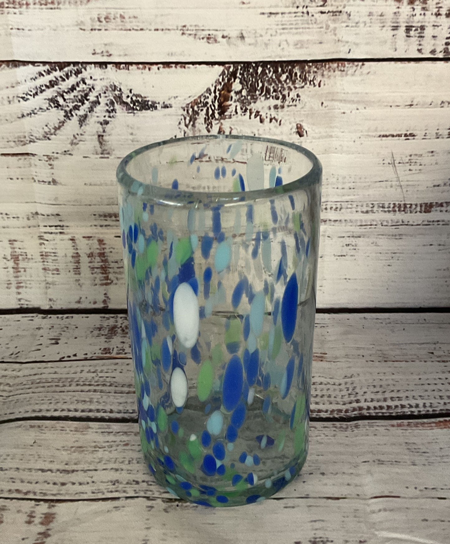 Modern Hand Blown Speckled Mexican Drinking Glasses Lot of 2 Multicolor