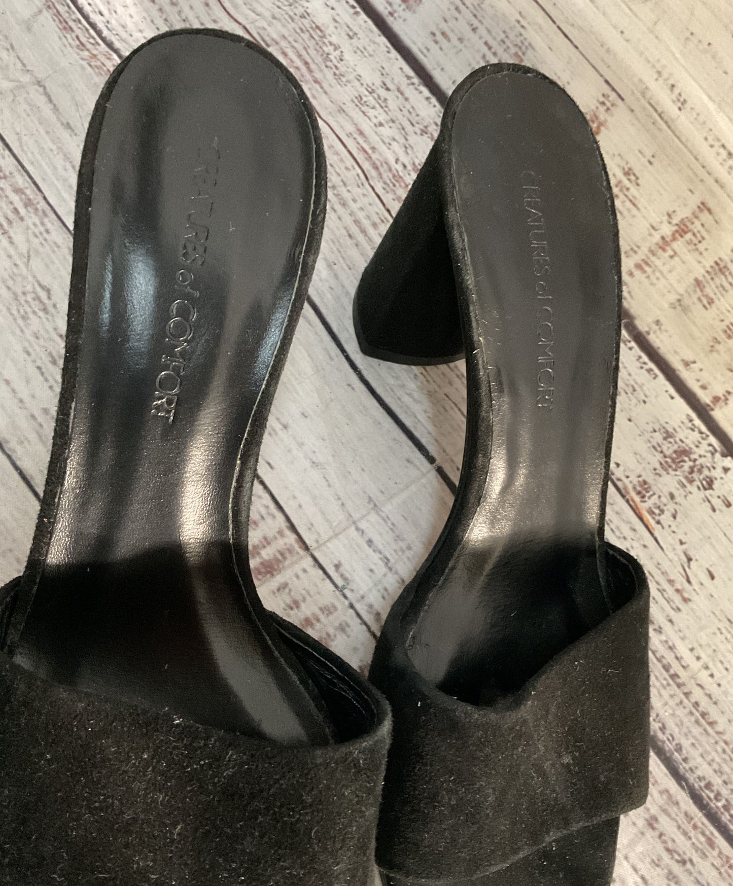 Creatures of Comfort Suede Block Mule Heels Black 7.5