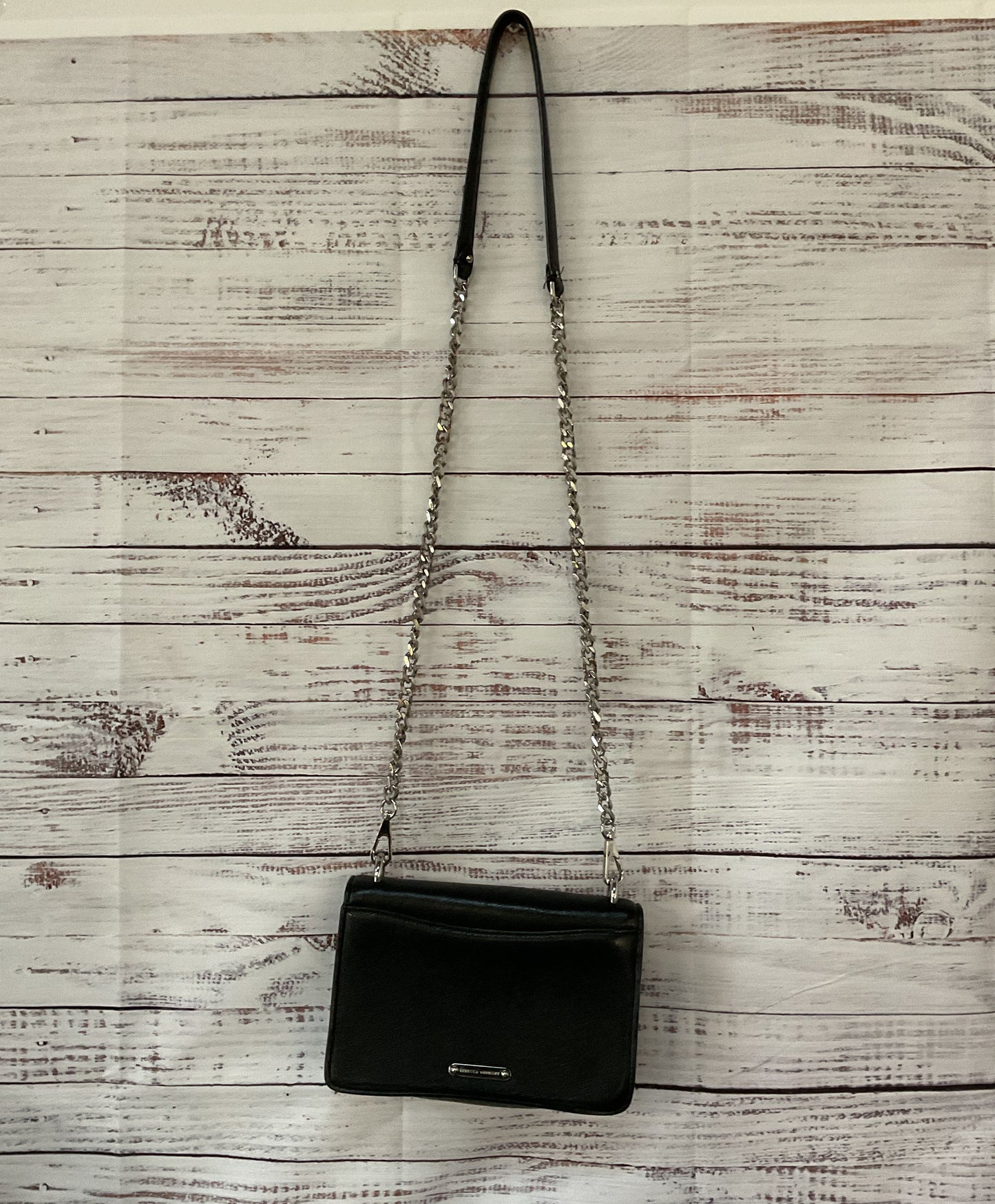 Rebecca Minkoff Black Leather Crossbody Bag w/silver chain