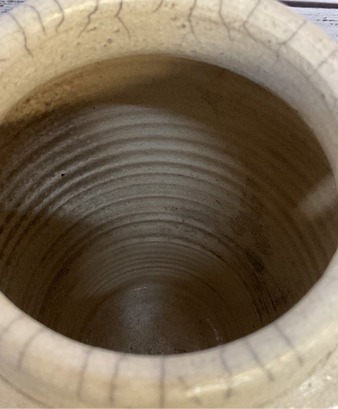 Hand Made Vintage Crackle Ceramic Vase Beige