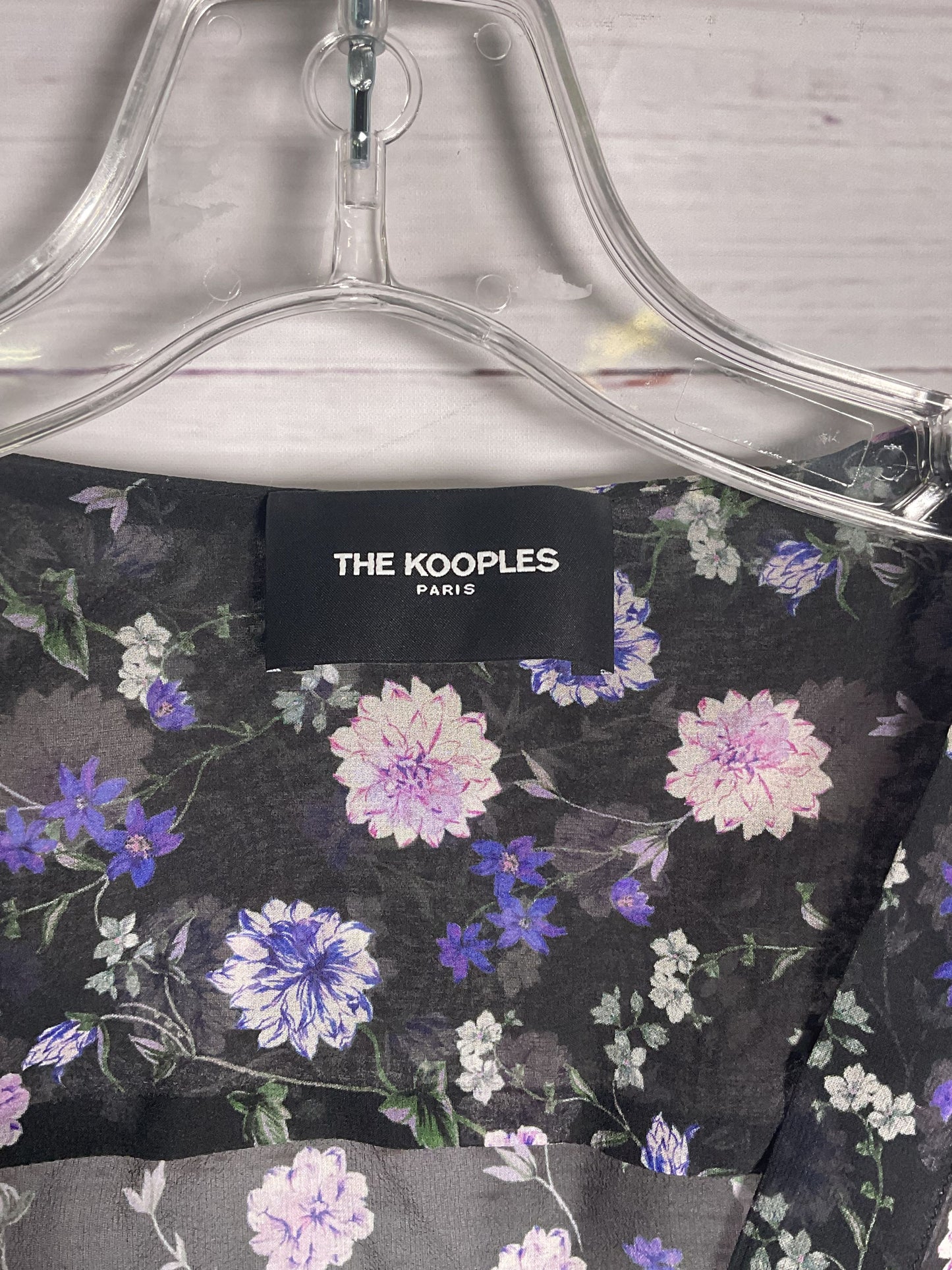 The Kooples Black Purple Flower Sheer Short Sleeve - Size 1
