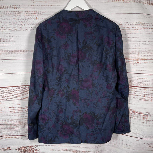 Ted Baker Blue & Purple Floral Print Peak Label 1-Button Blazer Jacket - Size 5