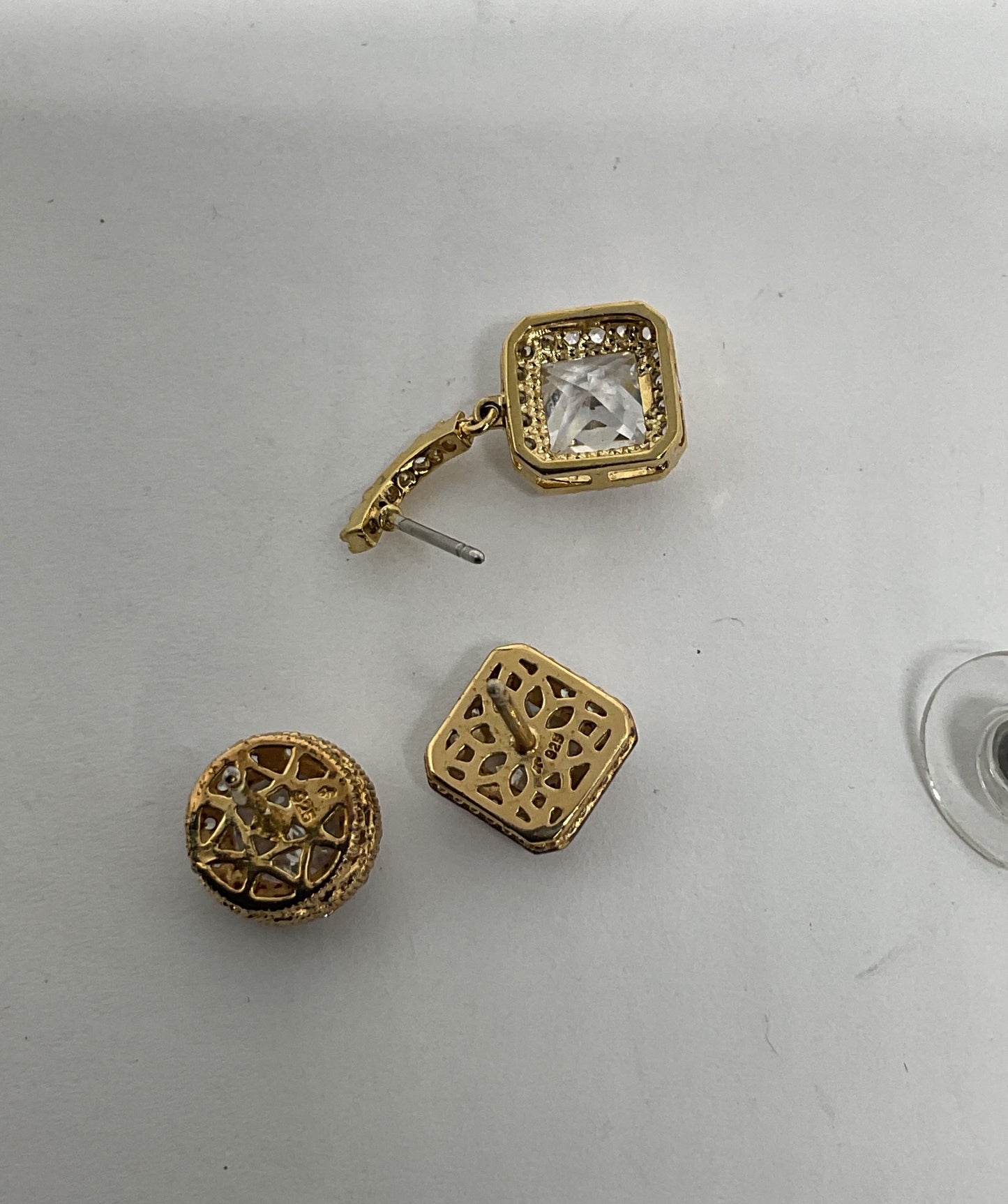 Lot 3 Sterling Silver Gold Tone Earrings with Rhinestones