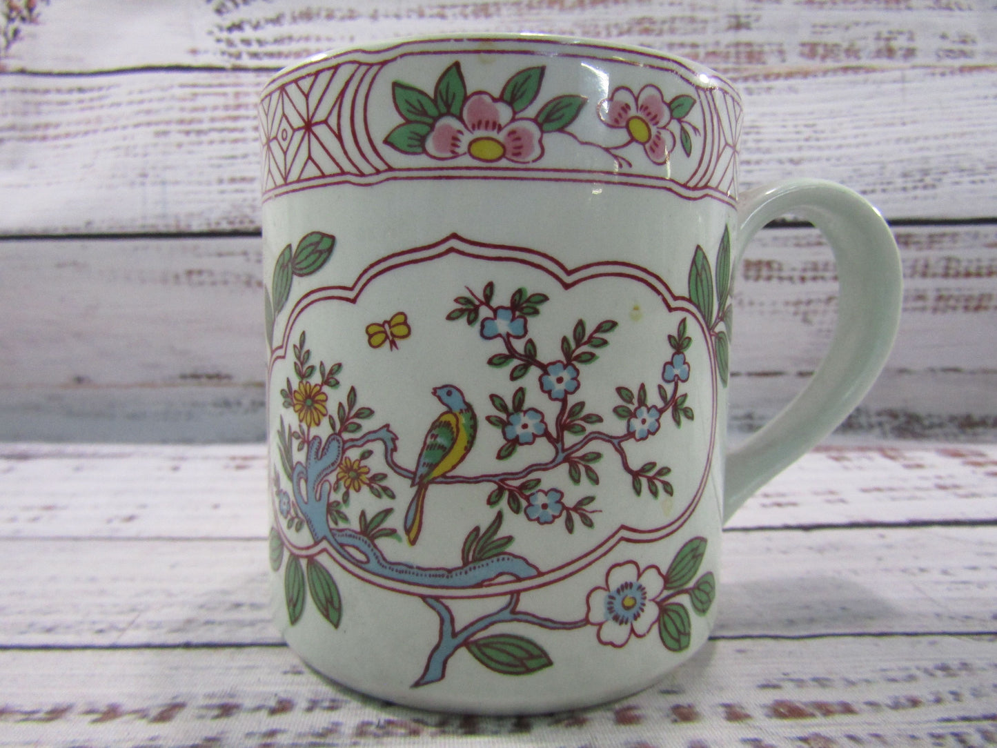 Adams Singapore Bird Floral Bird Motif Ironstone Mugs Made in England Set of 6