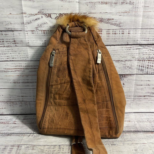 Renato Angi Faux Fur Topped Snake Embossed Brown Sling Bag Backpack