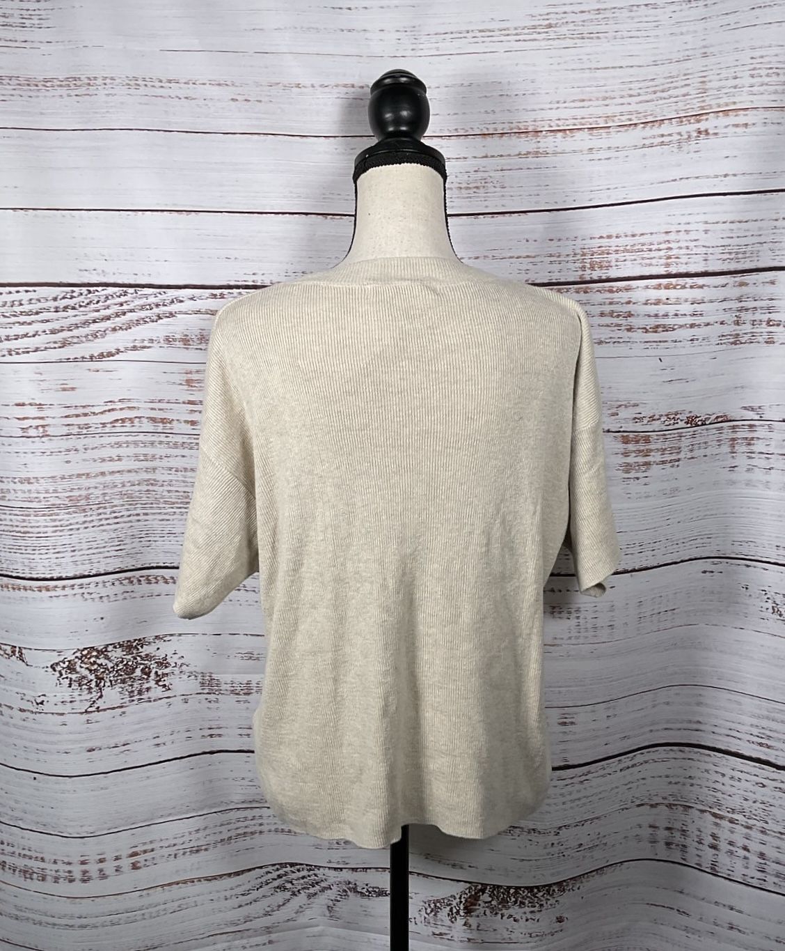 MNG By Mango Beige Elevated Basic Knitwear T-Top Blouse - Size Medium NWT
