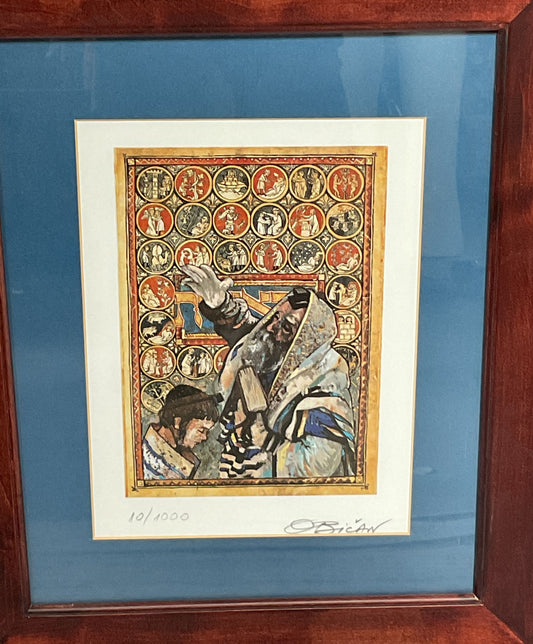 Rabbi and Young Boy (Bar Mitzfah) Framed Lithograph by Jovan Obican Signed