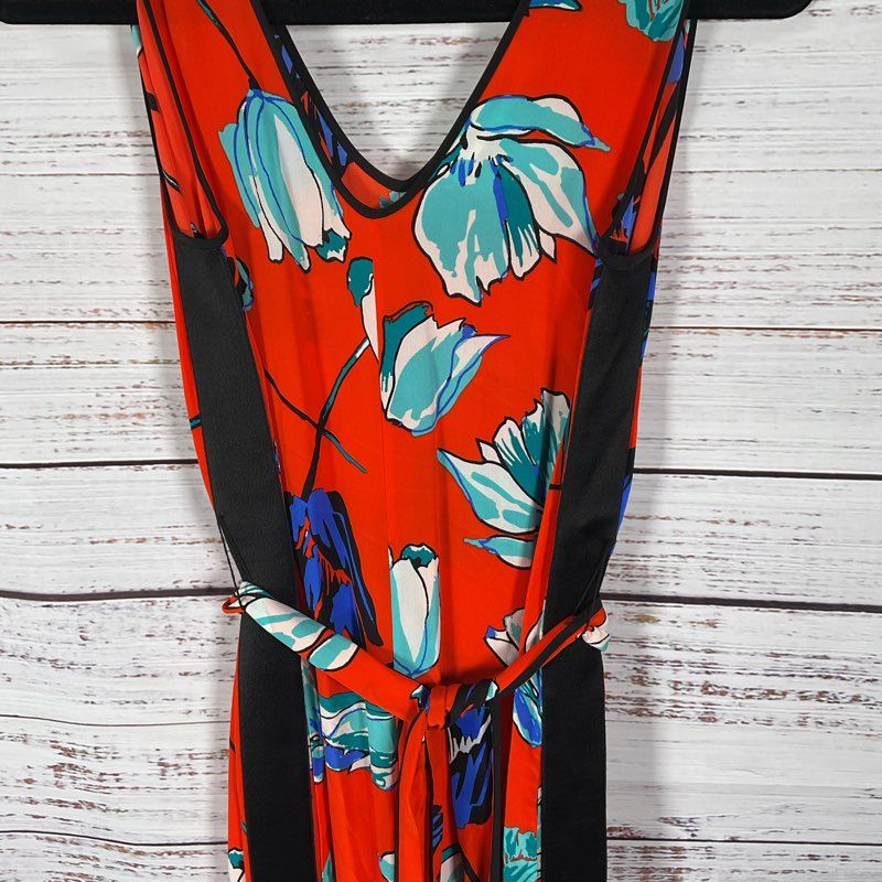Diane Von Furstenberg Orange Floral Belted Sleeveless Jumpsuit - Size 4