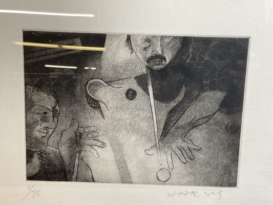 VTG. Signed ROLAND JARVIS "Snooker" Drypoint on Steel Etching Print