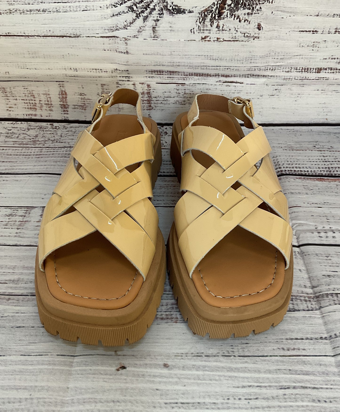 Maeve By Anthropologie Patent Leather Strappy Lug Sandals Neutral 8