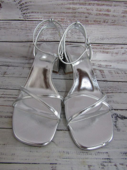 Mango Women's Silver Leather Ankle Strap Sandals Size 12