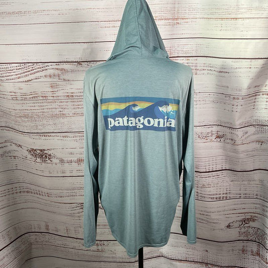 Patagonia Light Blue Thin Hooded Long Sleeve Pullover Hoodie Top Hoodie - Size L