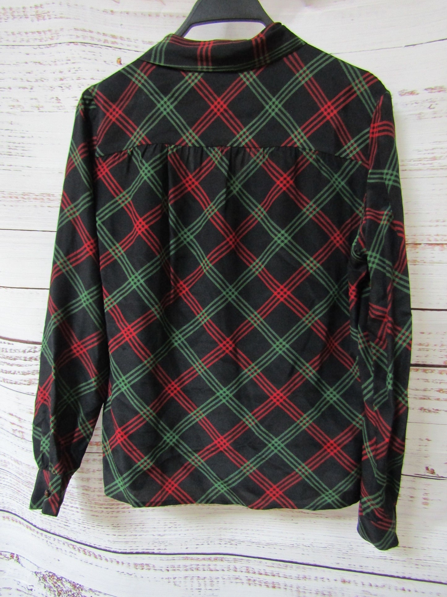 Vintage Adolfo at Saks Fifth Avenue Women's Red Green Plaid Silk Blouse Size S