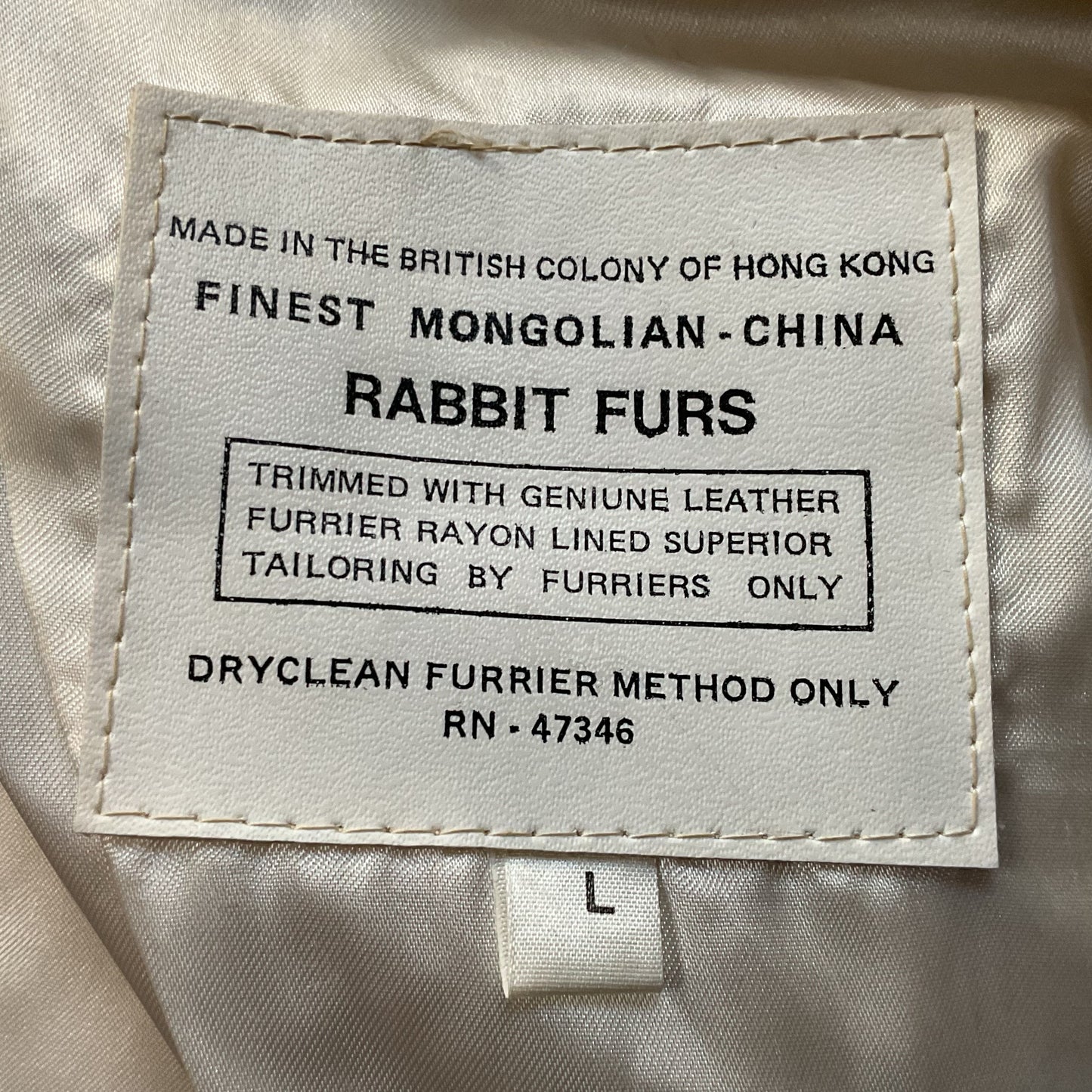 VTG. FINEST MONGOLIAN White Rabbit Fur Bomber Jacket- SZ L