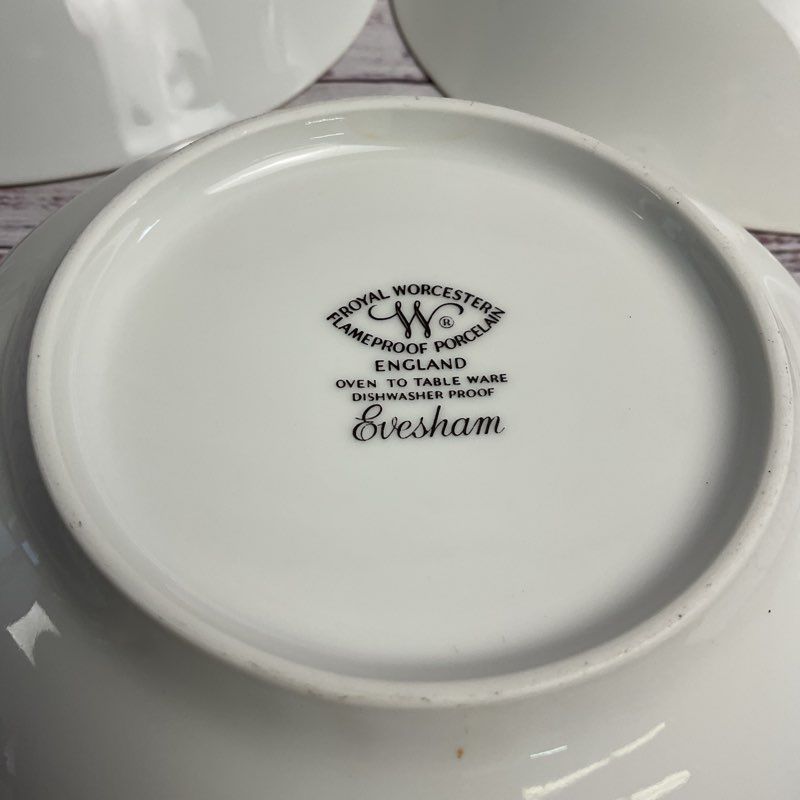 Royal Worcester 3 Pc. Evesham 7" Gold Rim Porcelain Soup/cereal Bowl Set
