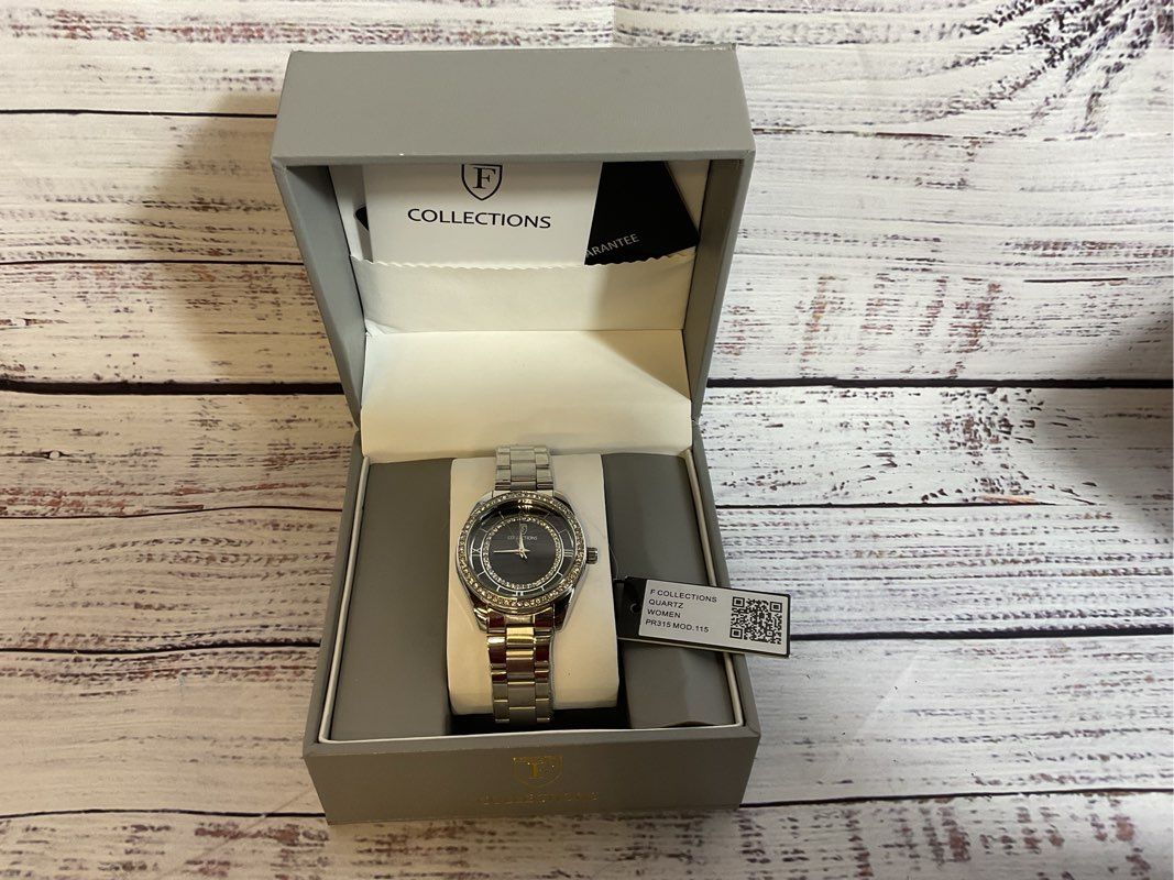 NWT F COLLECTIONS PR315 Women's Silver Tone Rhinestone Watch
