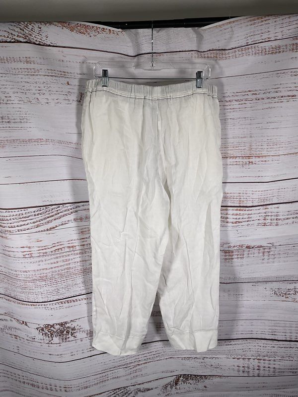 Cynthia Ashby Women's White 100% Linen Cropped Wide Leg Pants Size Large