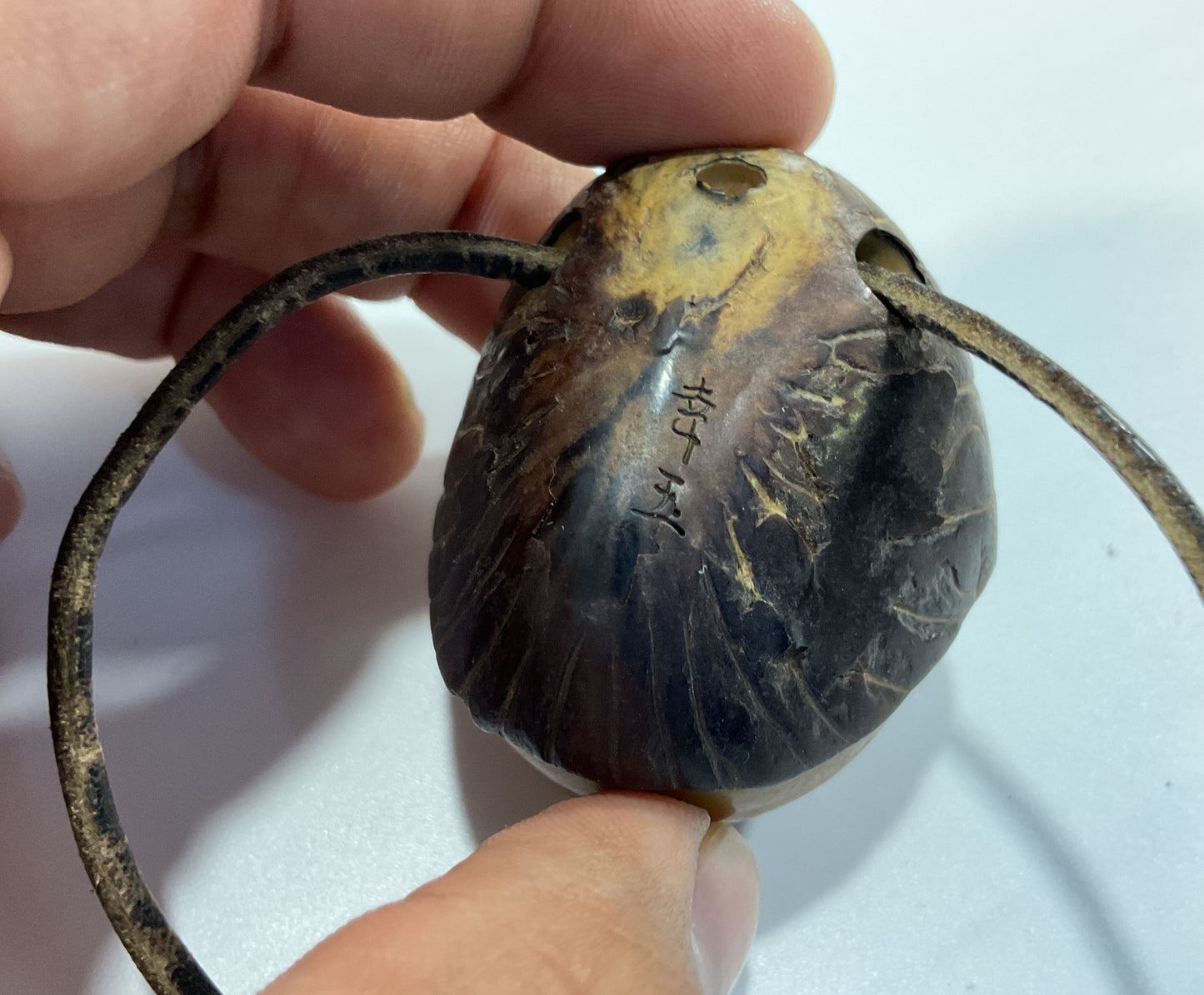 Vintage Artist Signed Hand Carved Japanese Tagua Nut Face Pendant Necklace