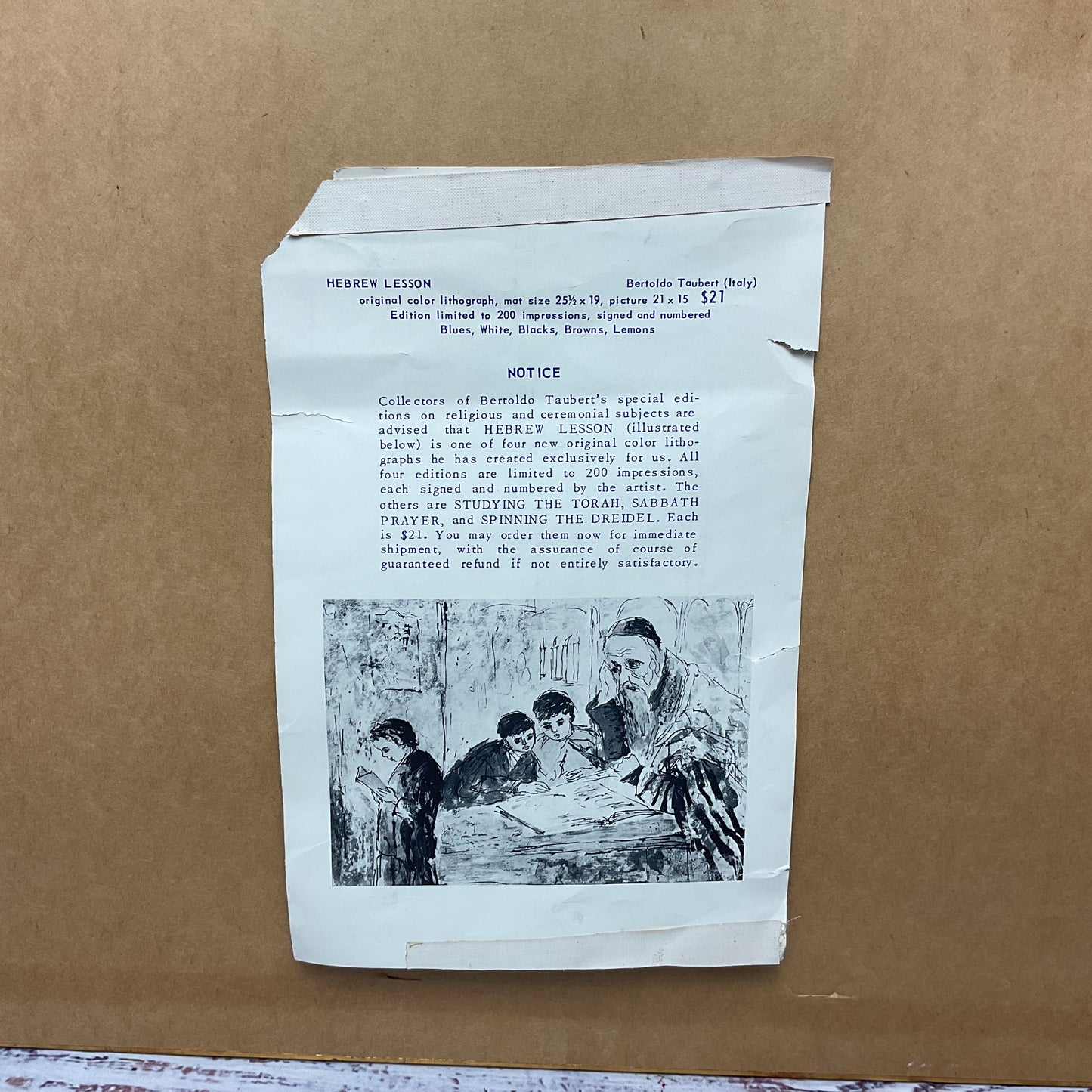 Rabbis Teach Boy Reading The Torah Scroll Judaica Print Bertoldo Taubert 49/200
