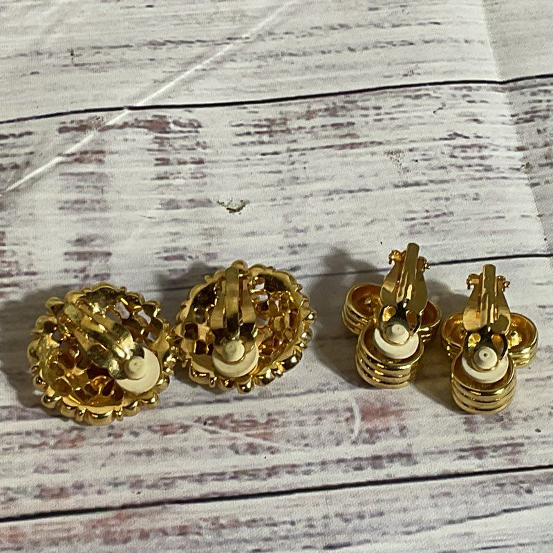 Set of 2 SWAROVSKI Gold Tone Clip On Crystal Earrings