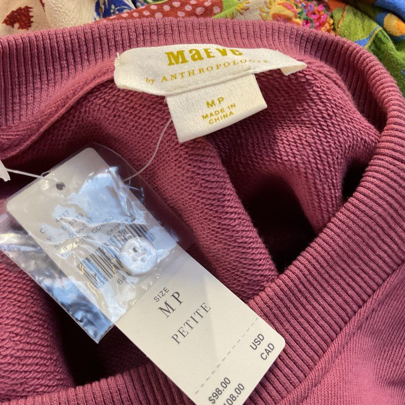 NWT MAEVE Anthropologie Women's Pink Puffy Sleeves Shirt Sweater- SZ M Petite