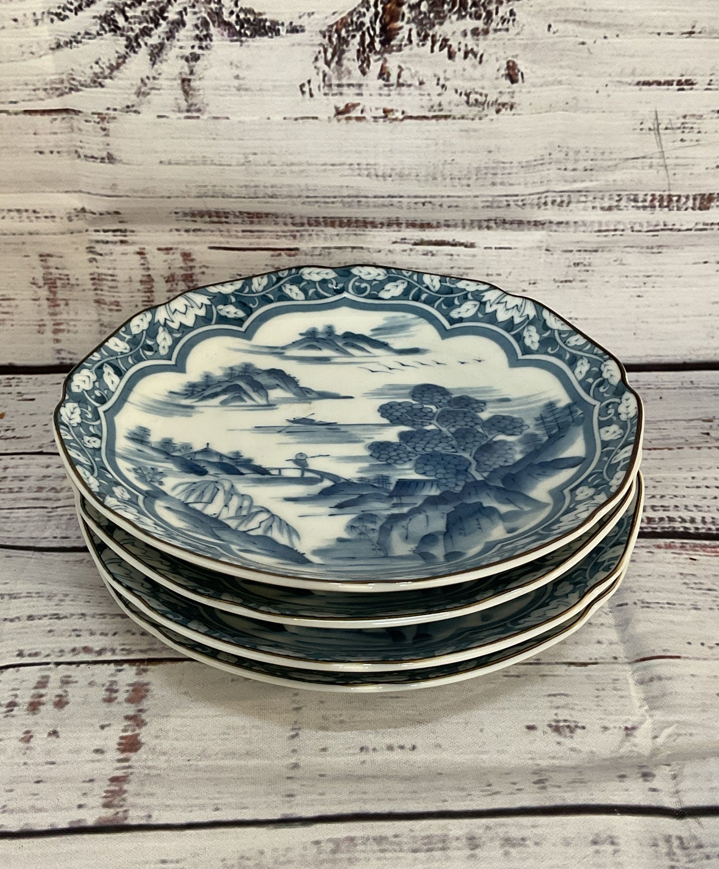 Vintage Japanese Cobalt Painted Arita Trinket Plate Blue White