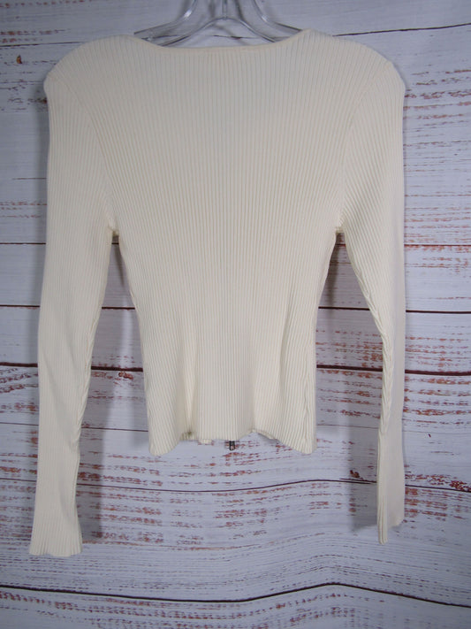 Good American Virgo Women's Ivory Rib Zip Cardigan Sweater Size M