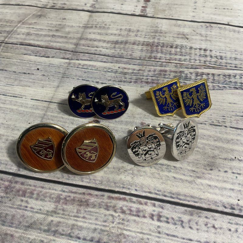 Mixed Lot of 4 Royal Coat of Arms Shield Euro Emblem Motif Cufflinks