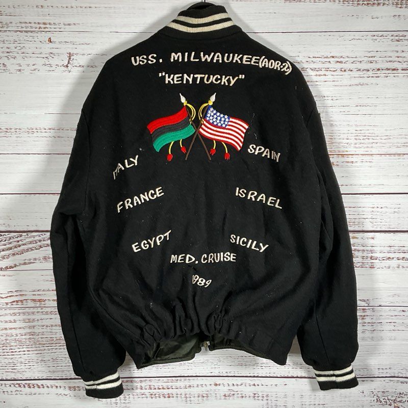 VTG. Military Navy Cruise Deployment Patches Letterman Jacket- SEE MEASUREMENTS