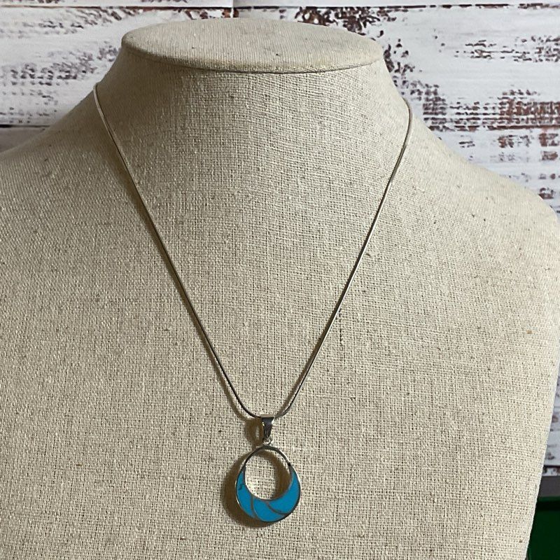 Sterling Silver Turquoise Pendant 18" Chain Necklace- 8.19g