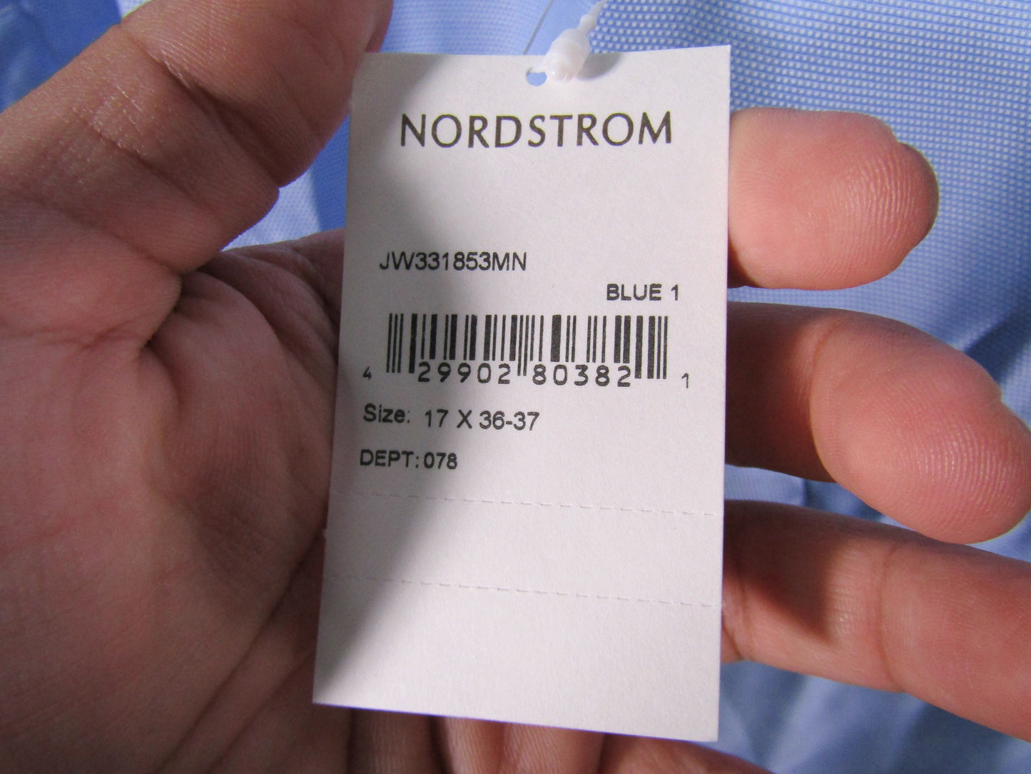 Nordstrom Men's Blue Long Sleeve Button Down Cotton Shirt Size 17/ 36-37