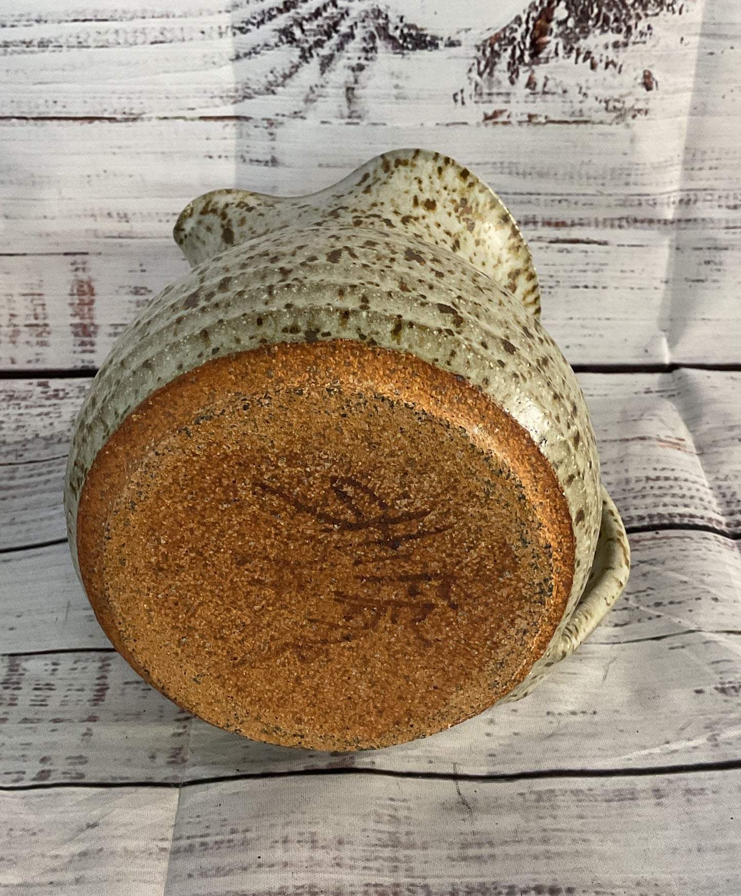 Modern Ceramic Signed Speckled Water Pitcher Jug Beige