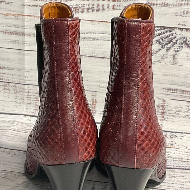 Stephane Kelian Burgundy Woven Leather Pump Heel Ankle Boot Women's 7.5 US/38 EU