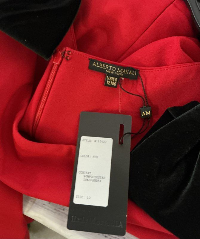 NWT Women's Alberto Makali Red Long Dress with velvet bows Size 12