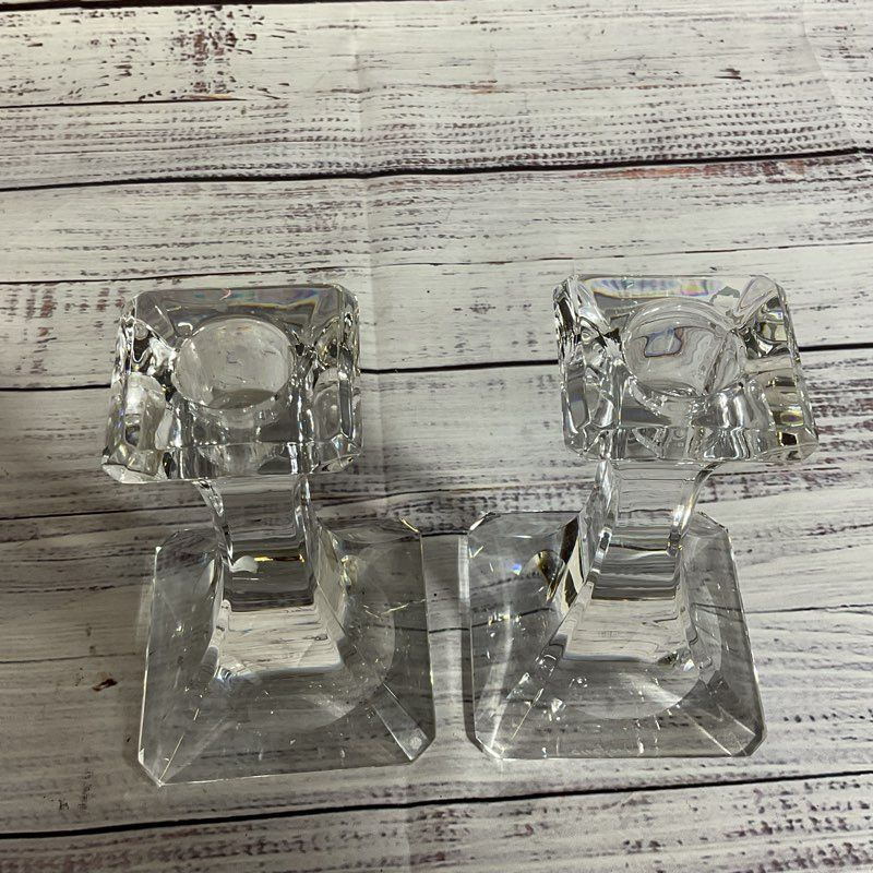 Pair of VTG. ORREFORS Regina Crystal Candle Holders- 5.5"