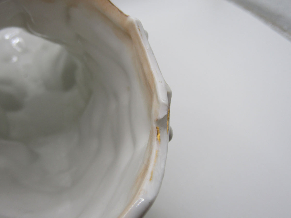 Antique Volkstedt Porcelain Conch Bird Motif Basket Made in Thuringia, Germany